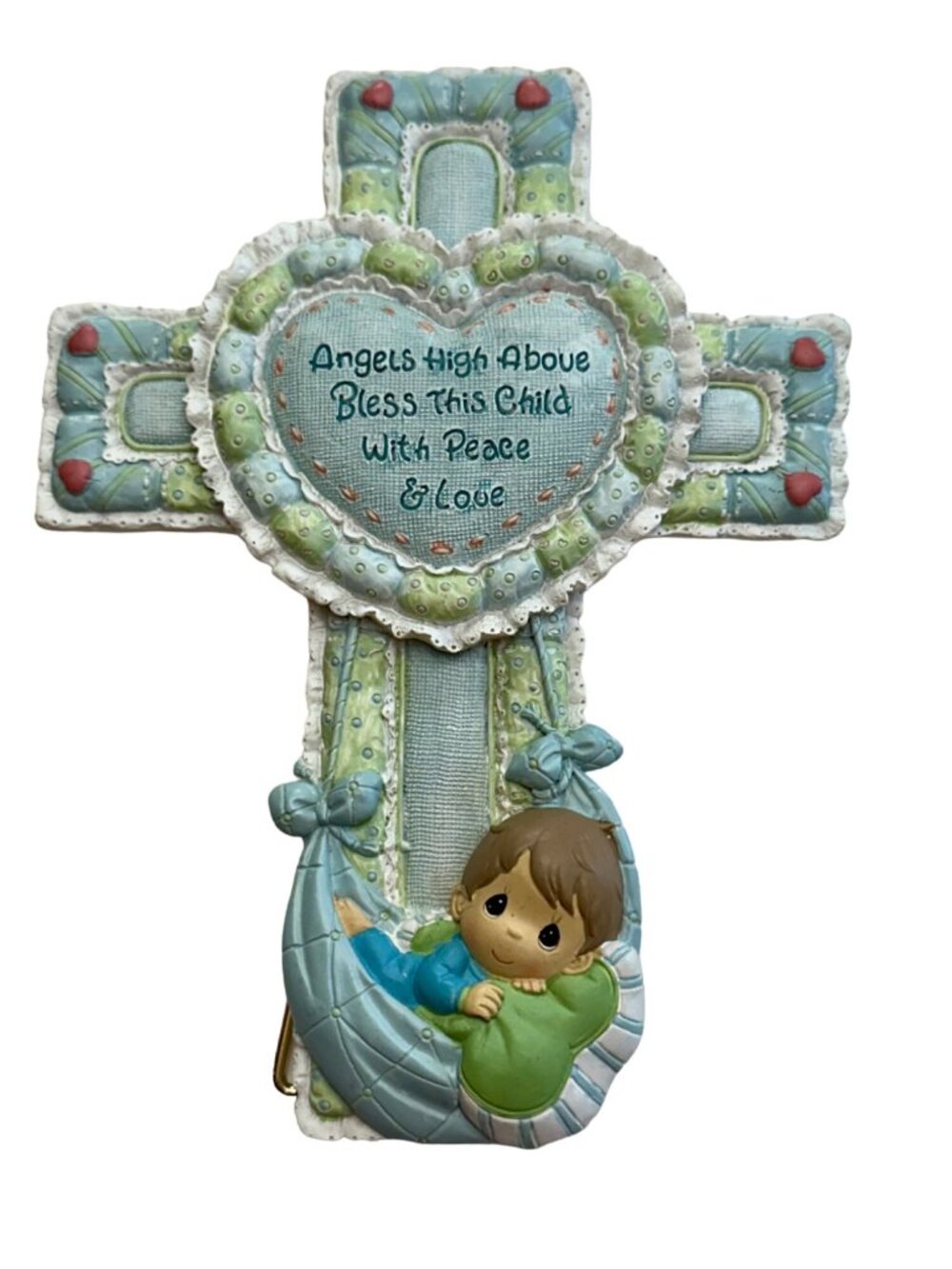 Precious Moments Angels High Above Bless This Child Peace and Love Cross 6" Boy